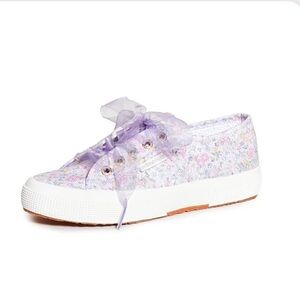 Superga Floral Sneakers with Purple Ribbon